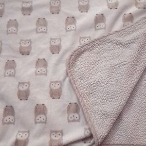 Carter's Owl Baby Blanket Security Lovey Sherpa Brown Gray Tan‎ brown Cream READ